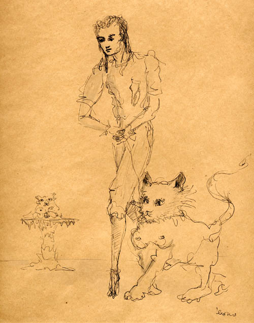 Leonor Fini - Woman with Sphinx - c.1946 ink and wash on paper